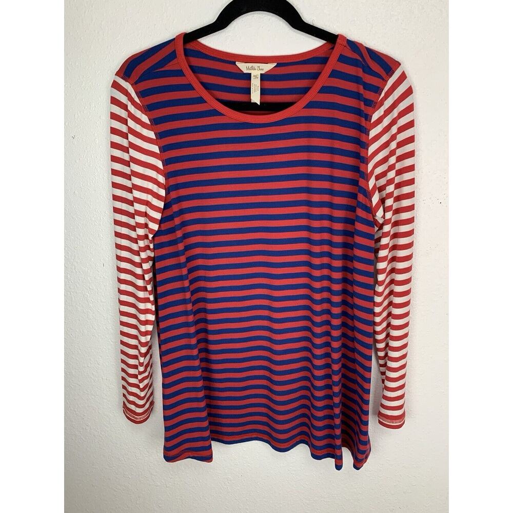 Matilda Jane Stripe Long Sleeve Shirt Size M Swing Loose Red Blue Colorblock